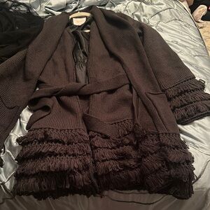 Nanette LePore large sweater coat belted matching scarf with pockets lined zip